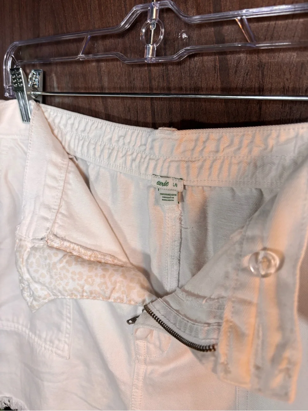 Aerie White High‎ Rise Frayed Hem Shorts Size Large
